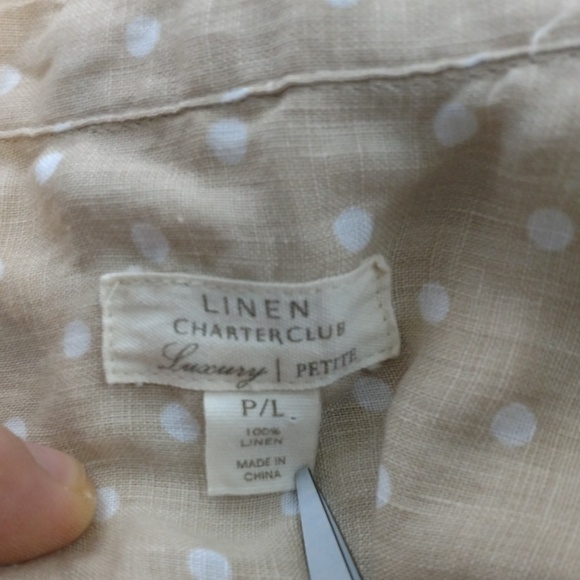 Charter Club 100% Linen Cream Color  White Polka  Dot Button Up Blouse - Picture 14 of 14